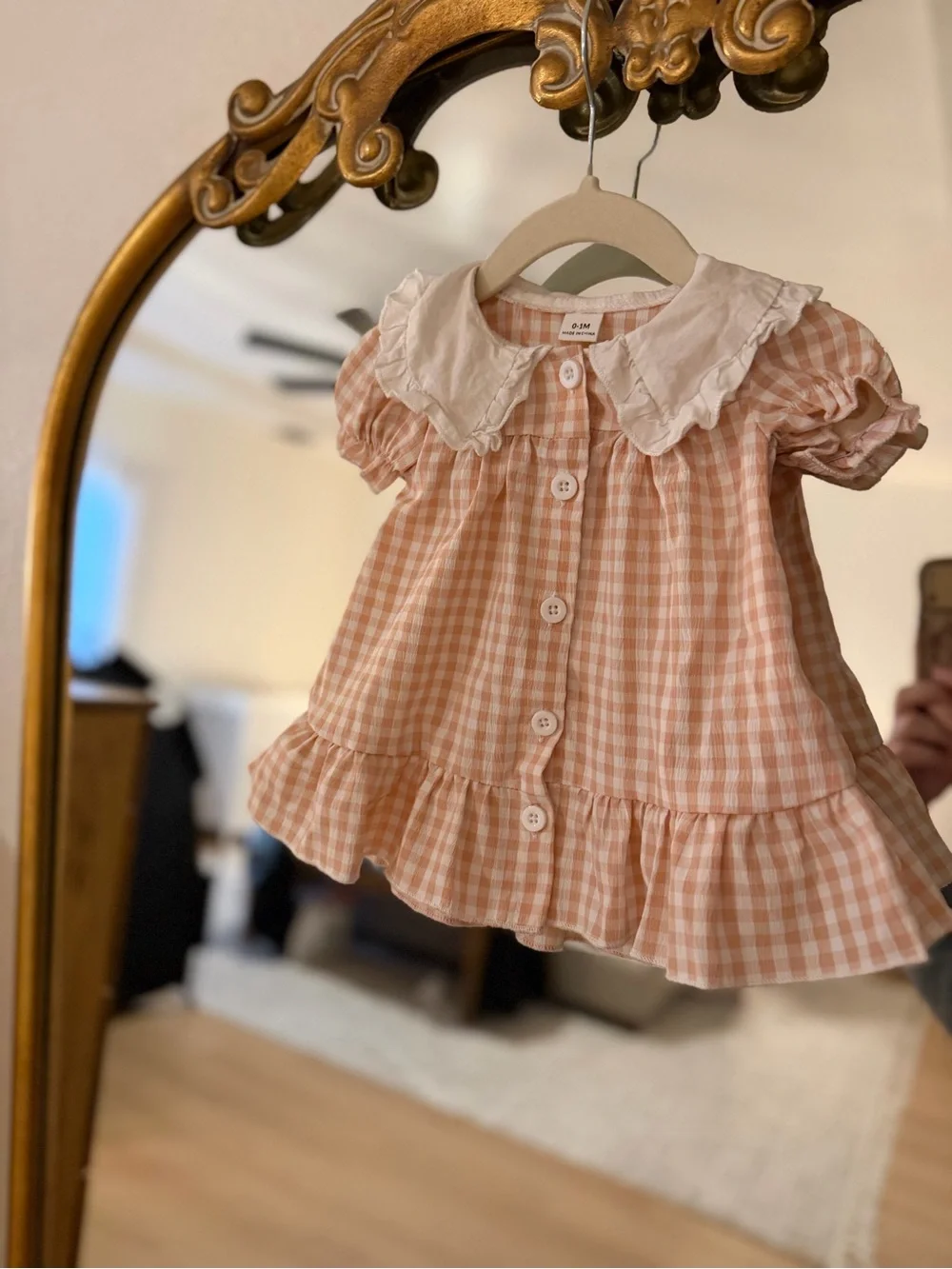 Gingham Ruffle Baby Dress with White Peter Pan Collar